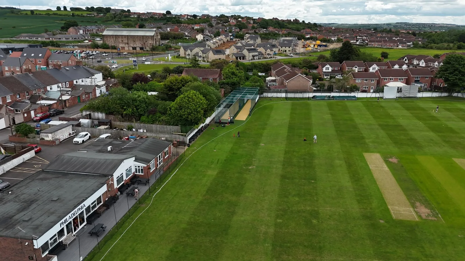 Aerial view of Philadelphia Cricket & Community Club’s ground and clubhouse